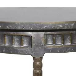 Kirklands Home Beige Wood and Metal Half Moon Console Table Tan