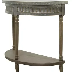 Kirklands Home Beige Wood and Metal Half Moon Console Table Tan