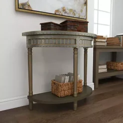 Kirklands Home Beige Wood and Metal Half Moon Console Table Tan