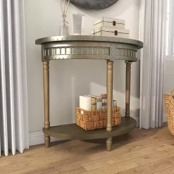 Kirklands Home Beige Wood and Metal Half Moon Console Table Tan