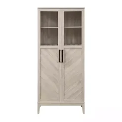 Clearance Kirklands Home Birch Chevron Wooden Storage Cabinet Tan