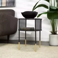 Kirklands Home & Gold Metal Mesh Round Accent Table Black