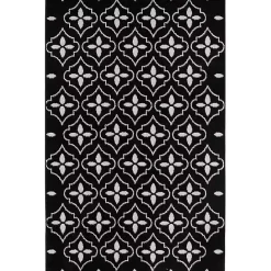 New Kirklands Home Black & Ivory Quatrefoil Indoor/Outdoor Rug, 4x6