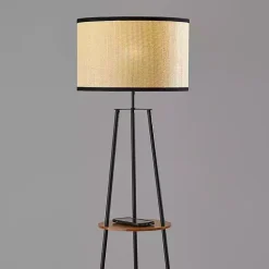 Outlet Kirklands Home & Walnut Shelves Savannah Floor Lamp Black