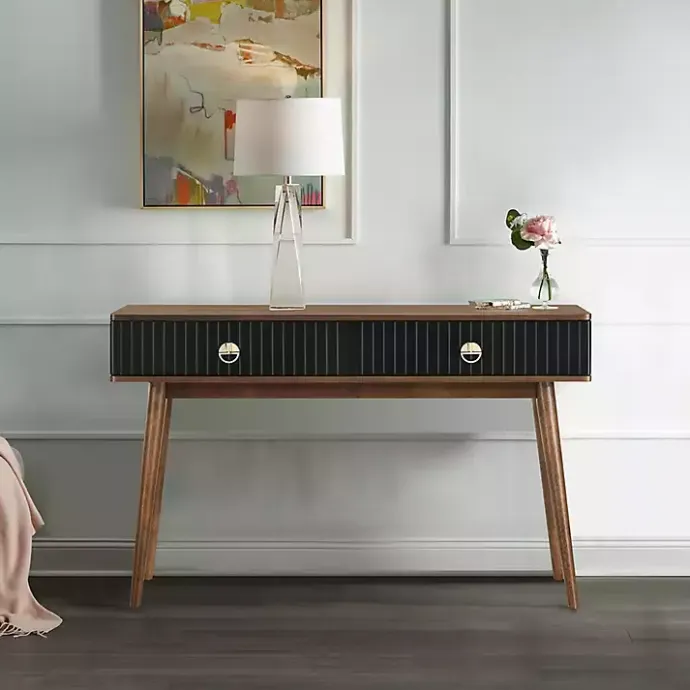 Outlet Kirklands Home & Walnut Soft-Close Wood Console Table Black