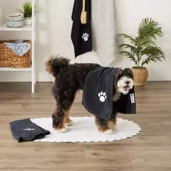 Kirklands Home Black & White Embroidered Paw Pet Towels, Set of 3