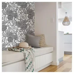 Hot Kirklands Home & White Floral Garden Peel & Stick Wallpaper Black