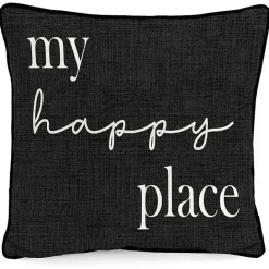 Hot Kirklands Home Black & White My Happy Place Outdoor Pillow