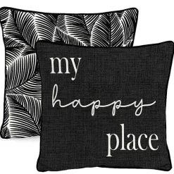 Hot Kirklands Home Black & White My Happy Place Outdoor Pillow