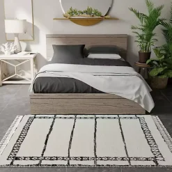 Best Kirklands Home & White Striped Block Border Area Rug, 8x10 Black
