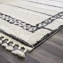Best Kirklands Home & White Striped Block Border Area Rug, 8x10 Black
