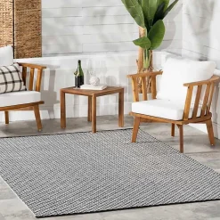 Kirklands Home Black & White Trellis Indoor/Outdoor Rug, 6x9
