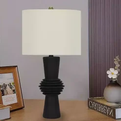 Sale Kirklands Home Black Abstract Column Table Lamp White