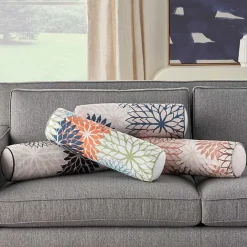 New Kirklands Home and Beige Floral Outdoor Bolster Pillow Black