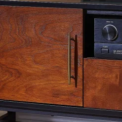 Best Kirklands Home Black and Wood 2-Door Media Cabinet Brown