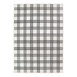 Clearance Kirklands Home Black and Cream Plaid Washable Area Rug, 5x7
