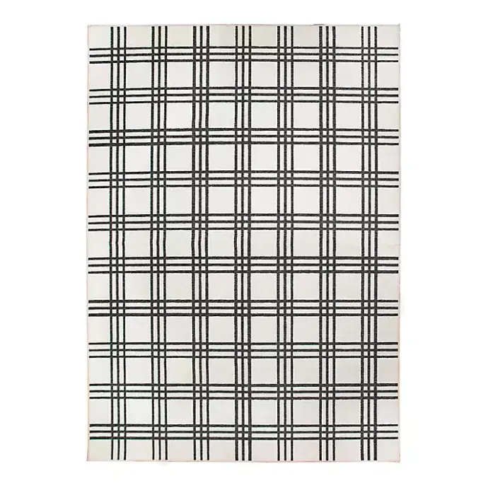Clearance Kirklands Home Black and Cream Plaid Washable Area Rug, 5x7