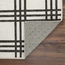 Clearance Kirklands Home Black and Cream Plaid Washable Area Rug, 5x7