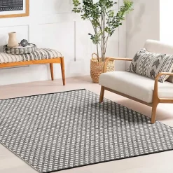 New Kirklands Home Black and Ivory Dainty Diamond Area Rug, 4x6