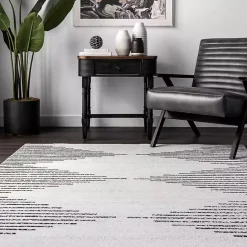 Sale Kirklands Home Black and Ivory Diamond Washable Area Rug, 4x6