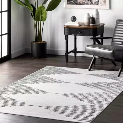 Discount Kirklands Home Black and Ivory Diamond Washable Area Rug, 5x8