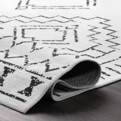 Kirklands Home Black and Ivory Moroccan Washable Area Rug, 5x8