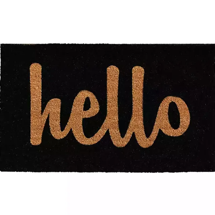 Sale Kirklands Home Black and Natural Coir Hello Doormat, 36x24 in.