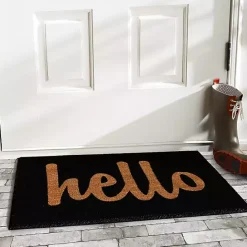 Sale Kirklands Home Black and Natural Coir Hello Doormat, 36x24 in.