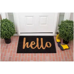 Sale Kirklands Home Black and Natural Coir Hello Doormat, 36x24 in.