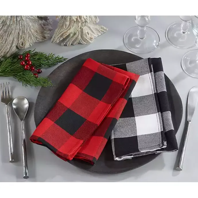 Discount Kirklands Home Black and Red Buffalo Check Napkins, Set of 4