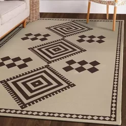 New Kirklands Home Black and Tan Kilim Washable Area Rug, 5x7