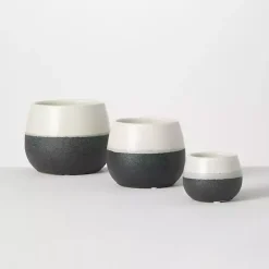 Kirklands Home Black and White Ceramic Planters, Set of 3
