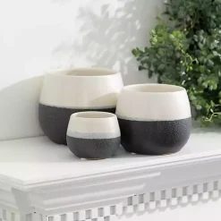 Kirklands Home Black and White Ceramic Planters, Set of 3