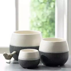 Kirklands Home Black and White Ceramic Planters, Set of 3