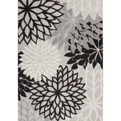 Discount Kirklands Home Black and White Floral Outdoor Area Rug, 5x7
