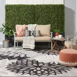 Discount Kirklands Home Black and White Floral Outdoor Area Rug, 7x10