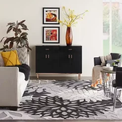 Discount Kirklands Home Black and White Floral Outdoor Area Rug, 7x10