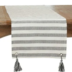 Discount Kirklands Home Black and White Rustic Stripe Tassel Table Runner