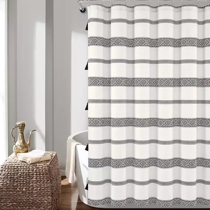 Hot Kirklands Home Black and White Striped Boho Shower Curtain