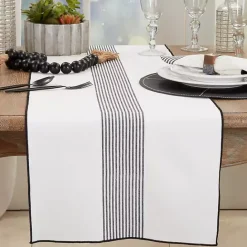 Kirklands Home Black and White Striped Table Runner