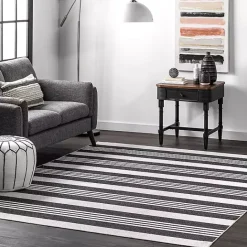 Discount Kirklands Home Black and White Striped Washable Area Rug, 4x6