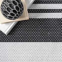 Discount Kirklands Home Black and White Striped Washable Area Rug, 4x6