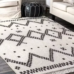 Online Kirklands Home Black and White Tracy Fringed Area Rug, 5x8