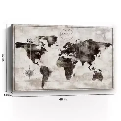 Outlet Kirklands Home Black and White World Map Giclee Canvas Art Print