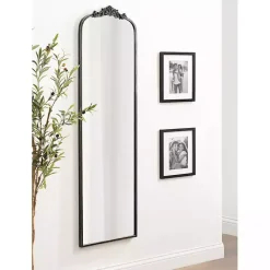 Kirklands Home Black Arch Ornate Crown Full Length Wall Mirror