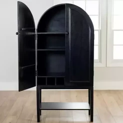 New Kirklands Home Black Arch Wood Bar Cabinet