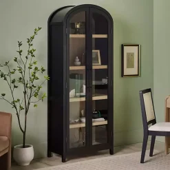Kirklands Home Arched Glass Doors Chantelle Bookcase Black