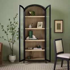 Kirklands Home Arched Glass Doors Chantelle Bookcase Black