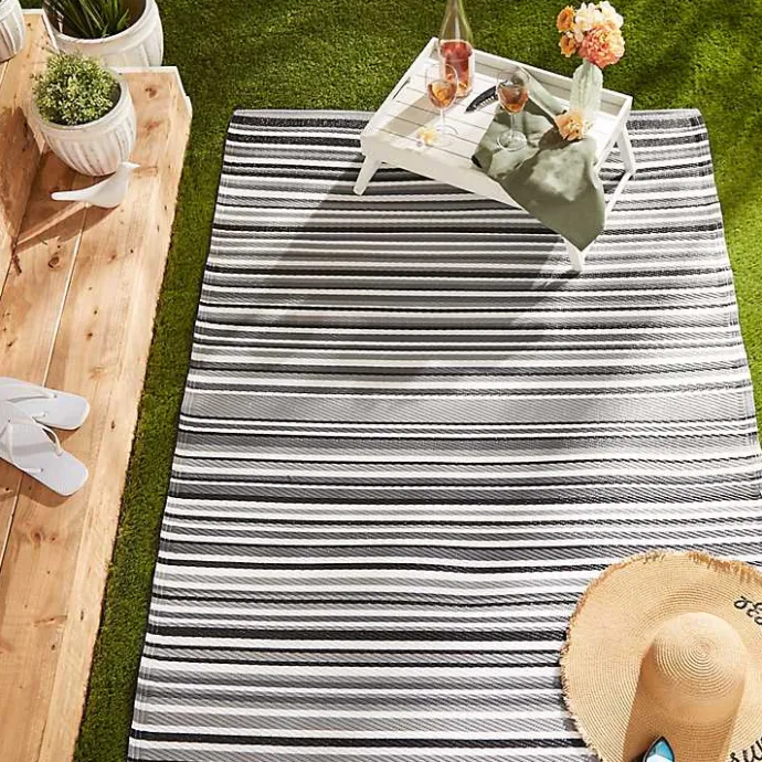 Hot Kirklands Home Black Barcode Stripe Outdoor Area Rug, 4x6