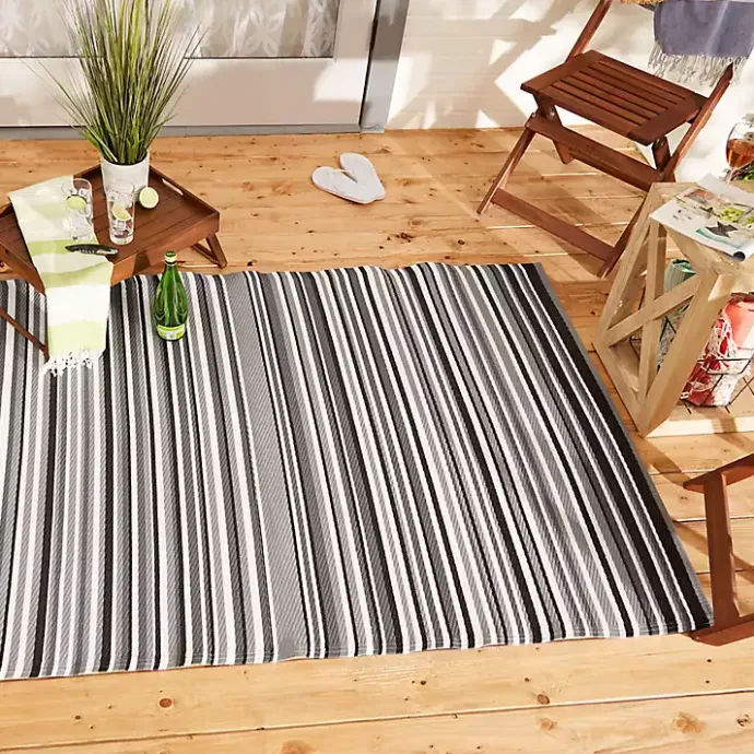 Hot Kirklands Home Black Barcode Stripe Outdoor Area Rug, 4x6